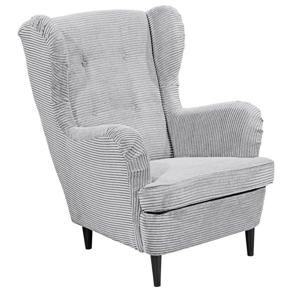 Carryhome Ohrensessel Hellgrau Textil Buche Massiv