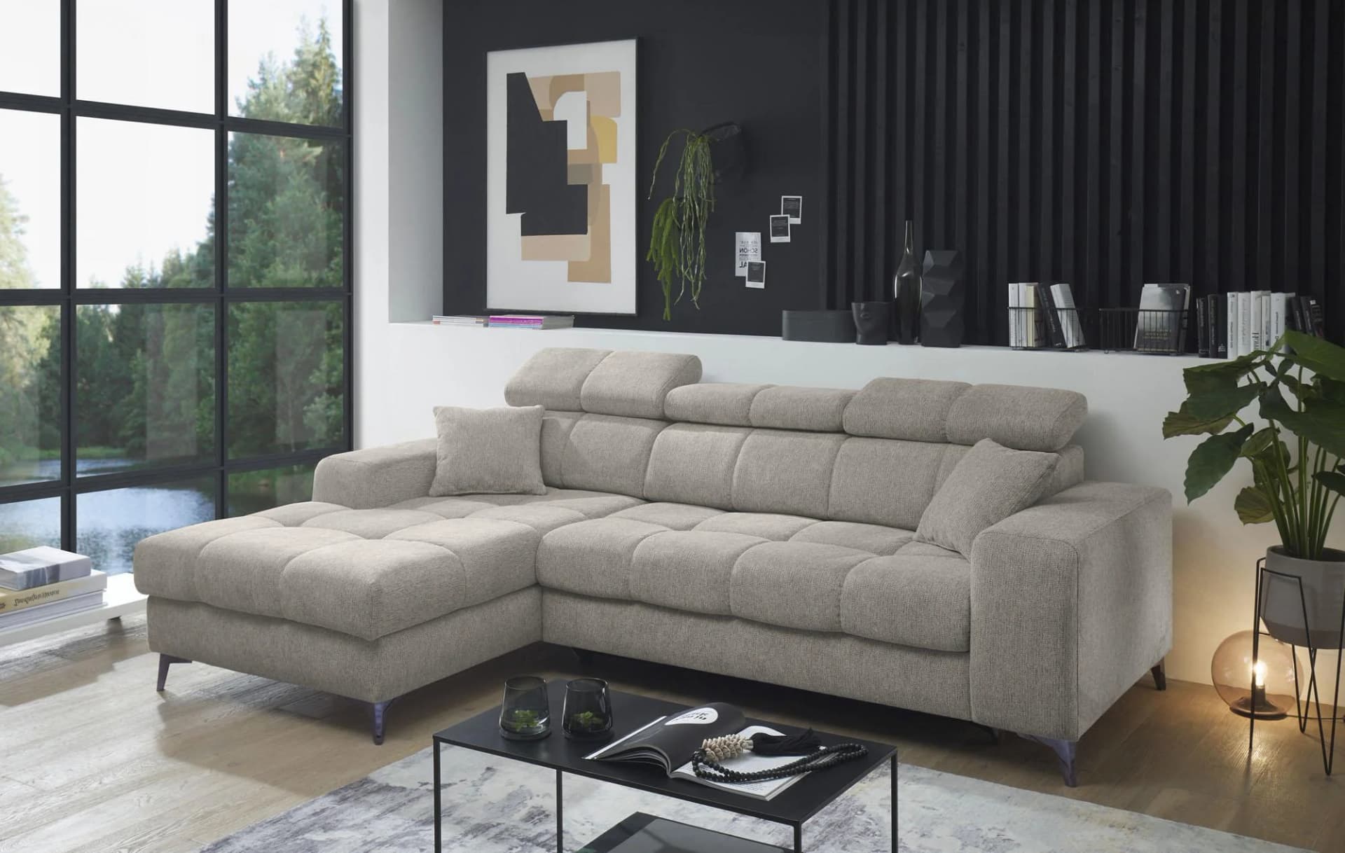 Ecksofa Sydney L-Form Beige mit Bettfunktion und Bettkasten
