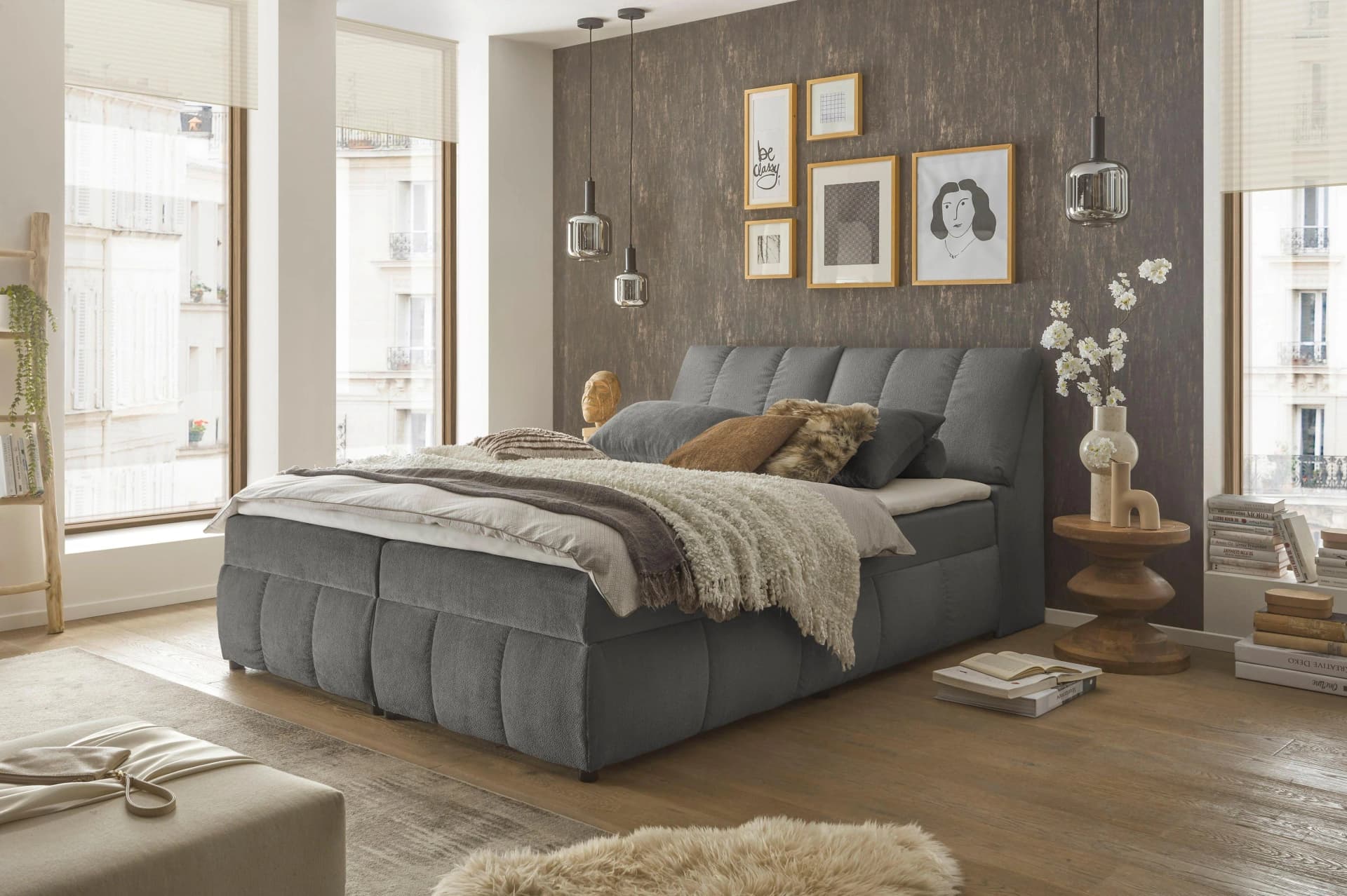 Boxbett ED EXCITING DESIGN Valencia Grau mit Stauraum