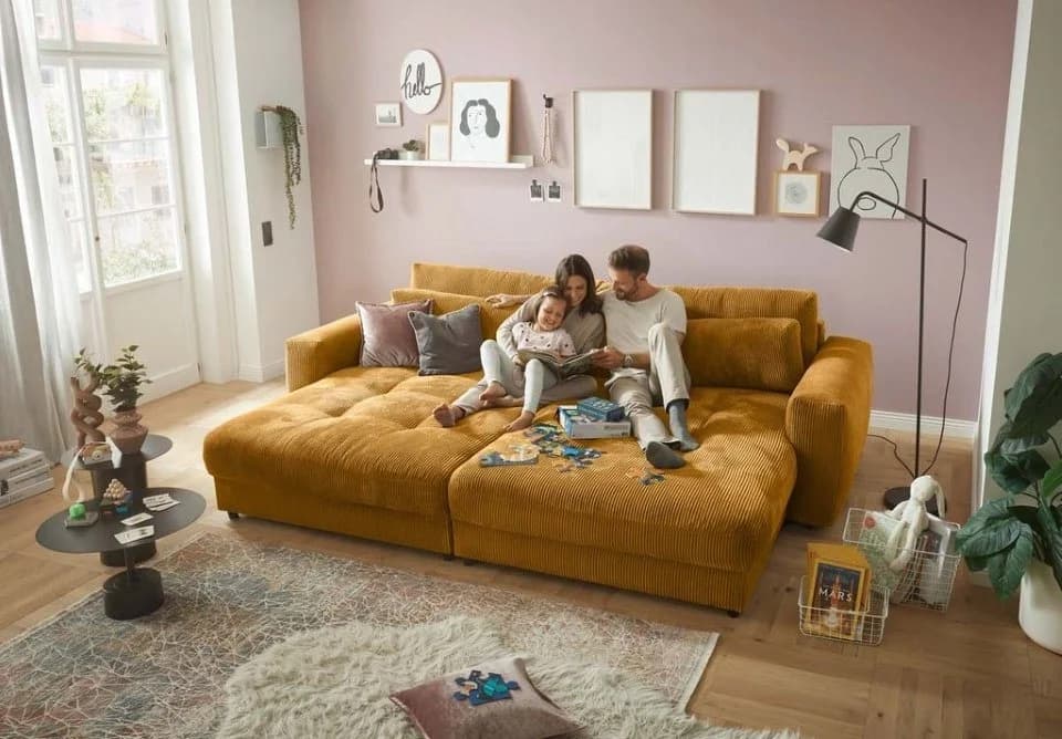 ED EXCITING DESIGN Big-Sofa Barura Gelb Cord-Loveseat mit Rückenkissen - Bild 2
