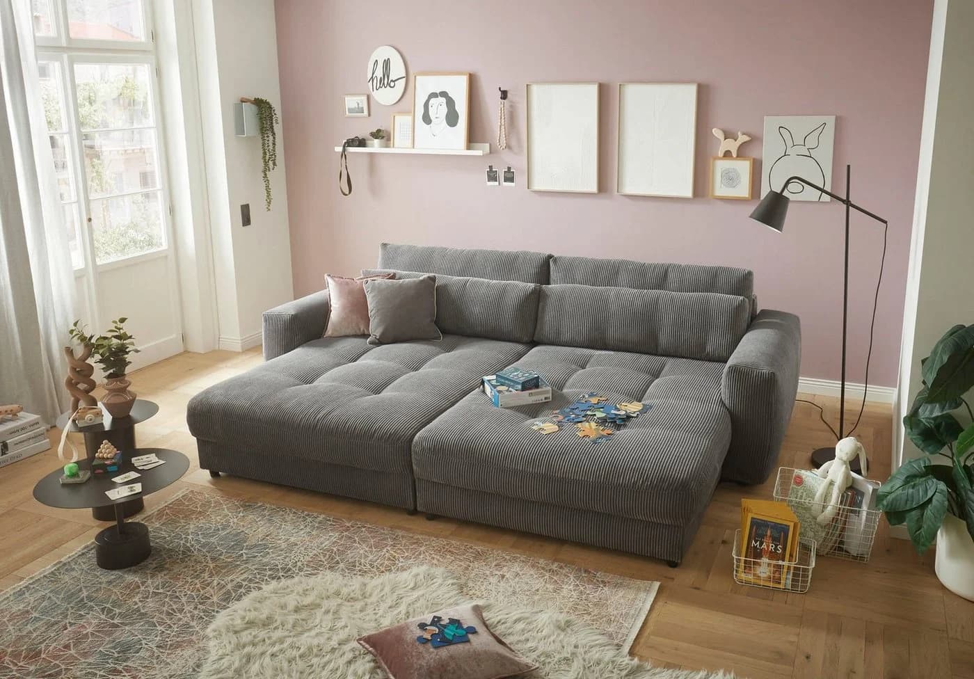 ED EXCITING DESIGN Big-Sofa Barura 2-Sitzer Dunkelgrau Cord