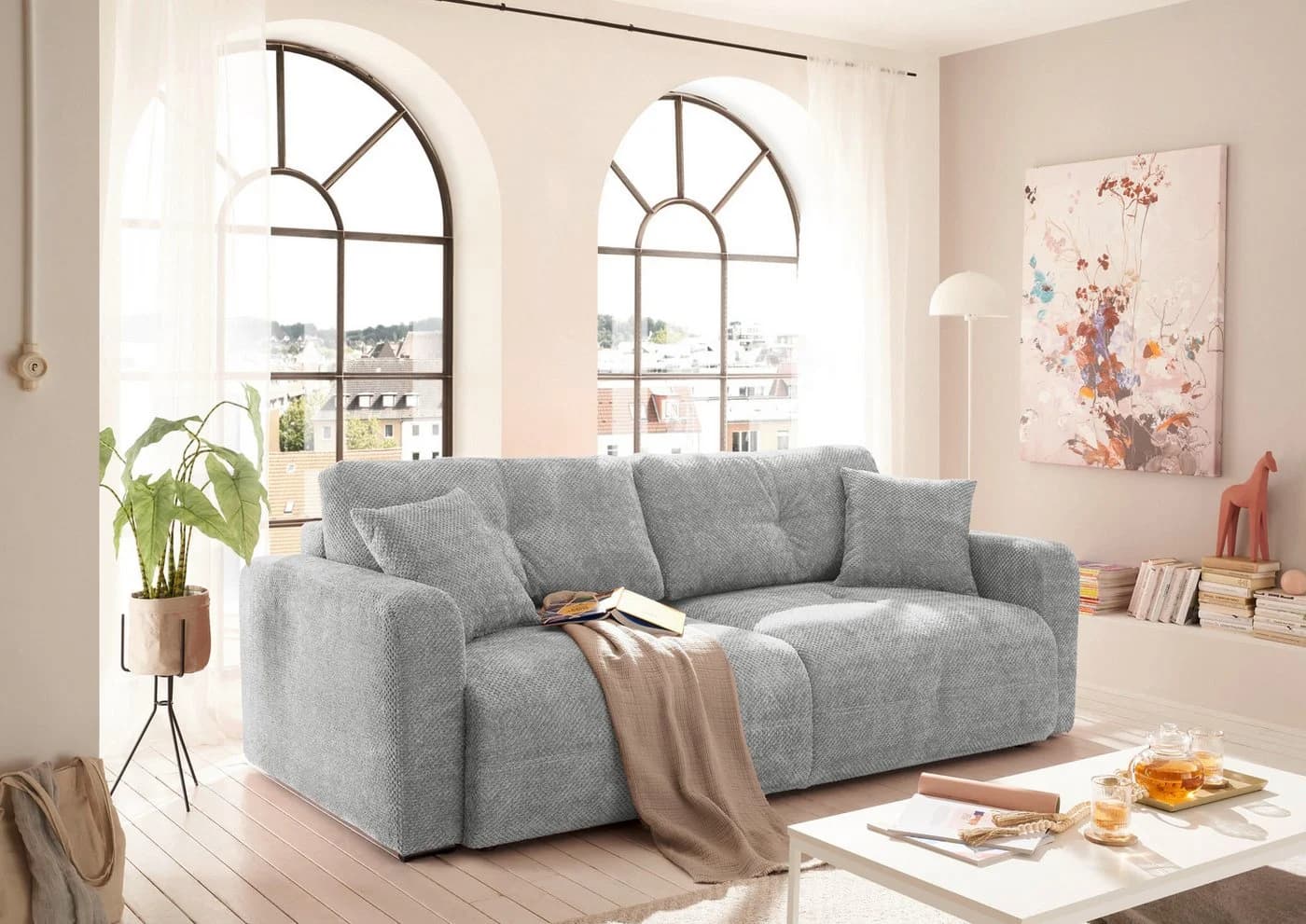 Schlafsofa Bullet Grau Microvelours mit Bettkasten und Schlaffunktion - Bild 2