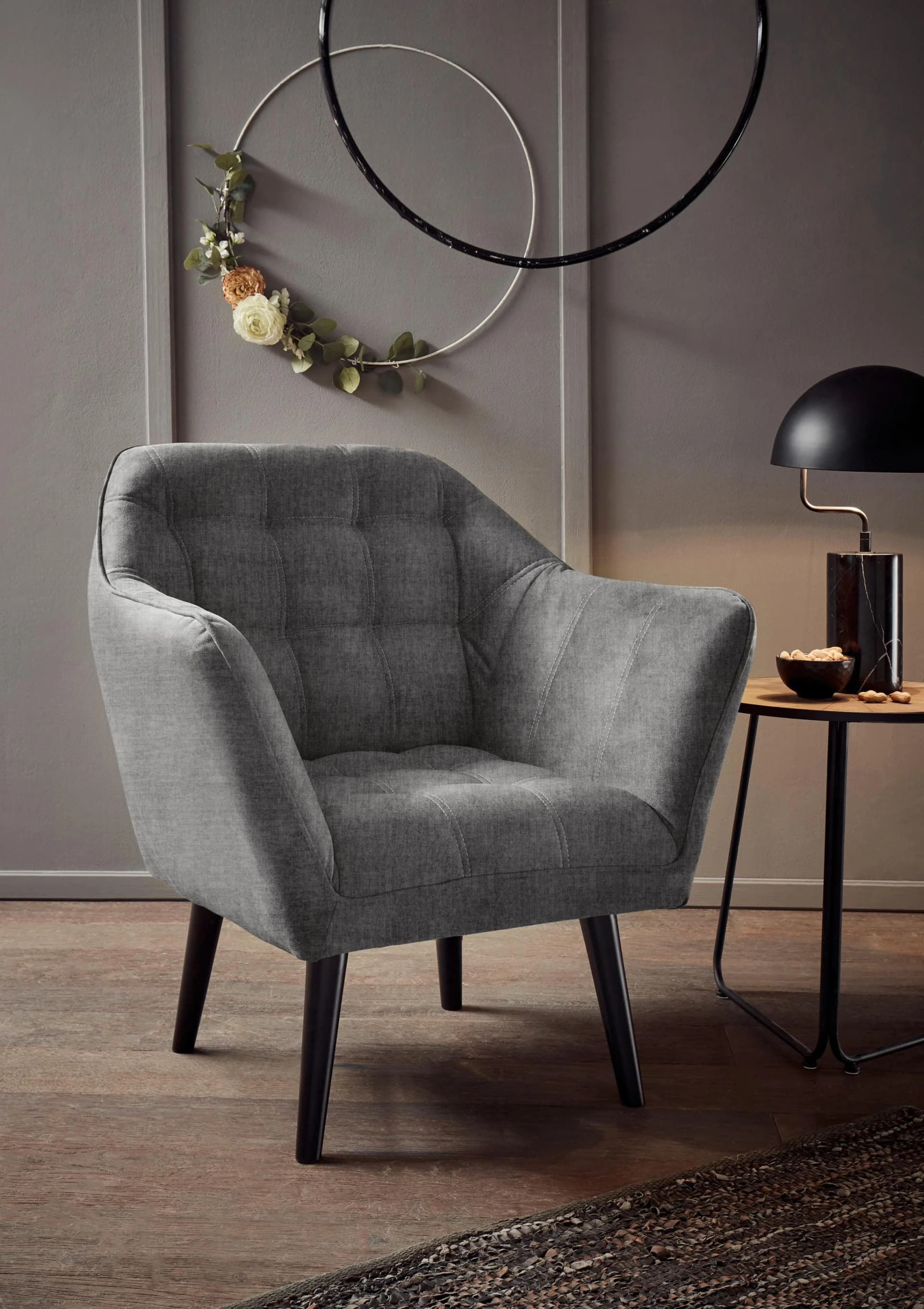 Sessel ED Exciting Design Max Grau Microvelours Massivholz
