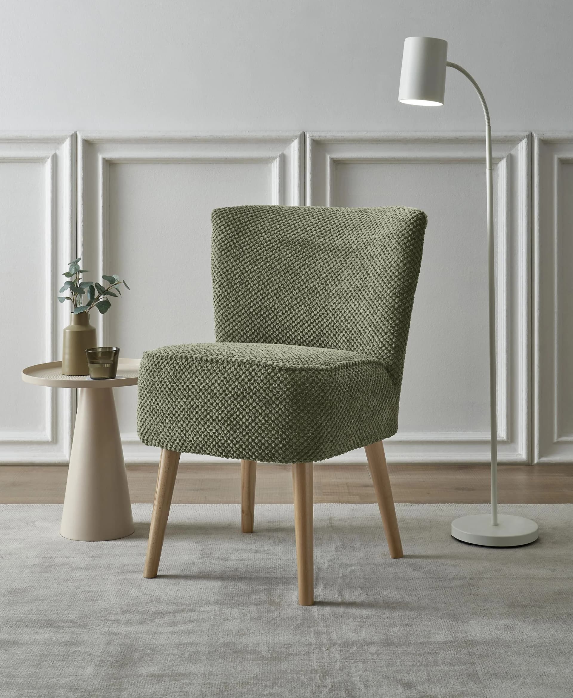 Cocktailsessel ED EXCITING DESIGN Earl Olivgrün Microvelours Buche
