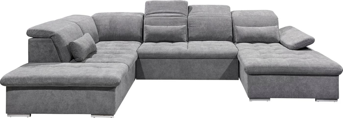 ED EXCITING DESIGN Wohnlandschaft U-Form mit Bettfunktion Grau