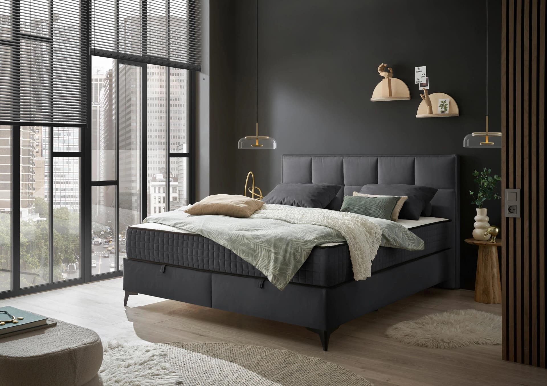 Boxbett Monroe Duo-Matratze anthrazit mit Bettkasten