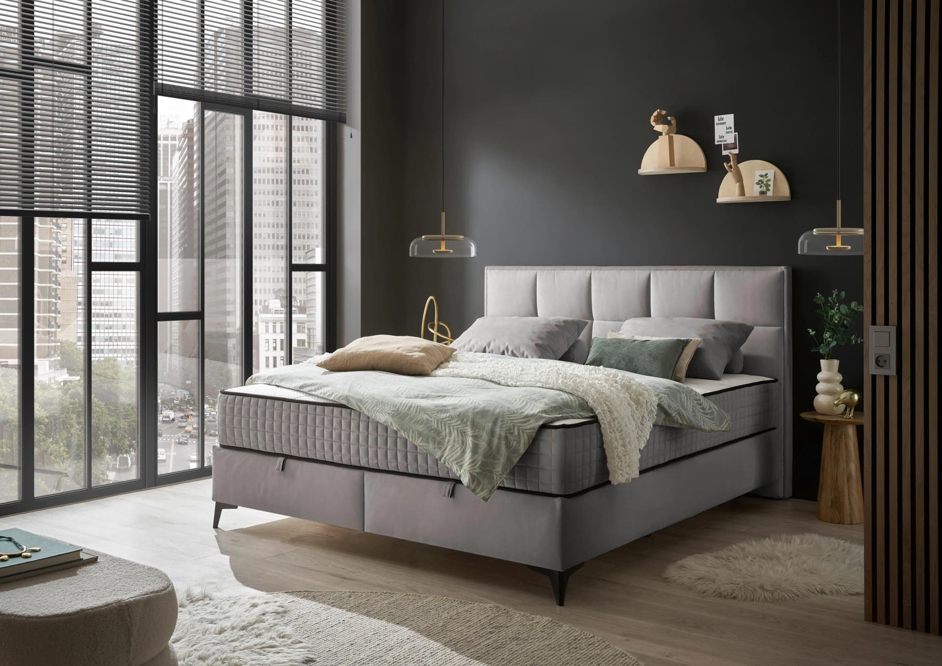 Boxbett Monroe Grau mit Bettkasten & Duo-Matratze
