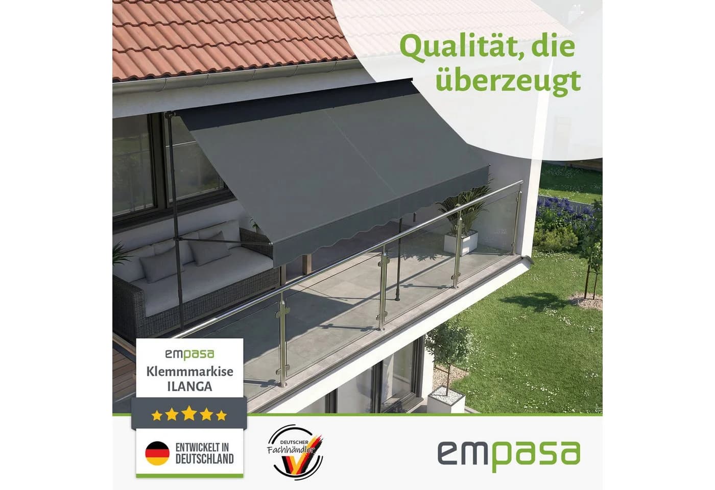 empasa Klemmmarkise ILANGA Weiß/Anthrazit UV-beständig Höhenverstellbar - Bild 5