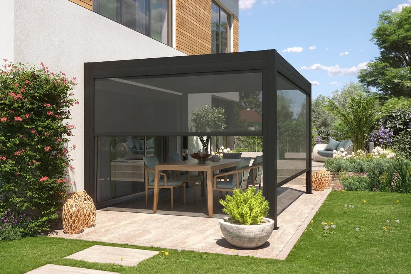 empasa Sonnenschutzrollo "ZEUS" für Pergola Anthrazit/Weiß - Bild 2