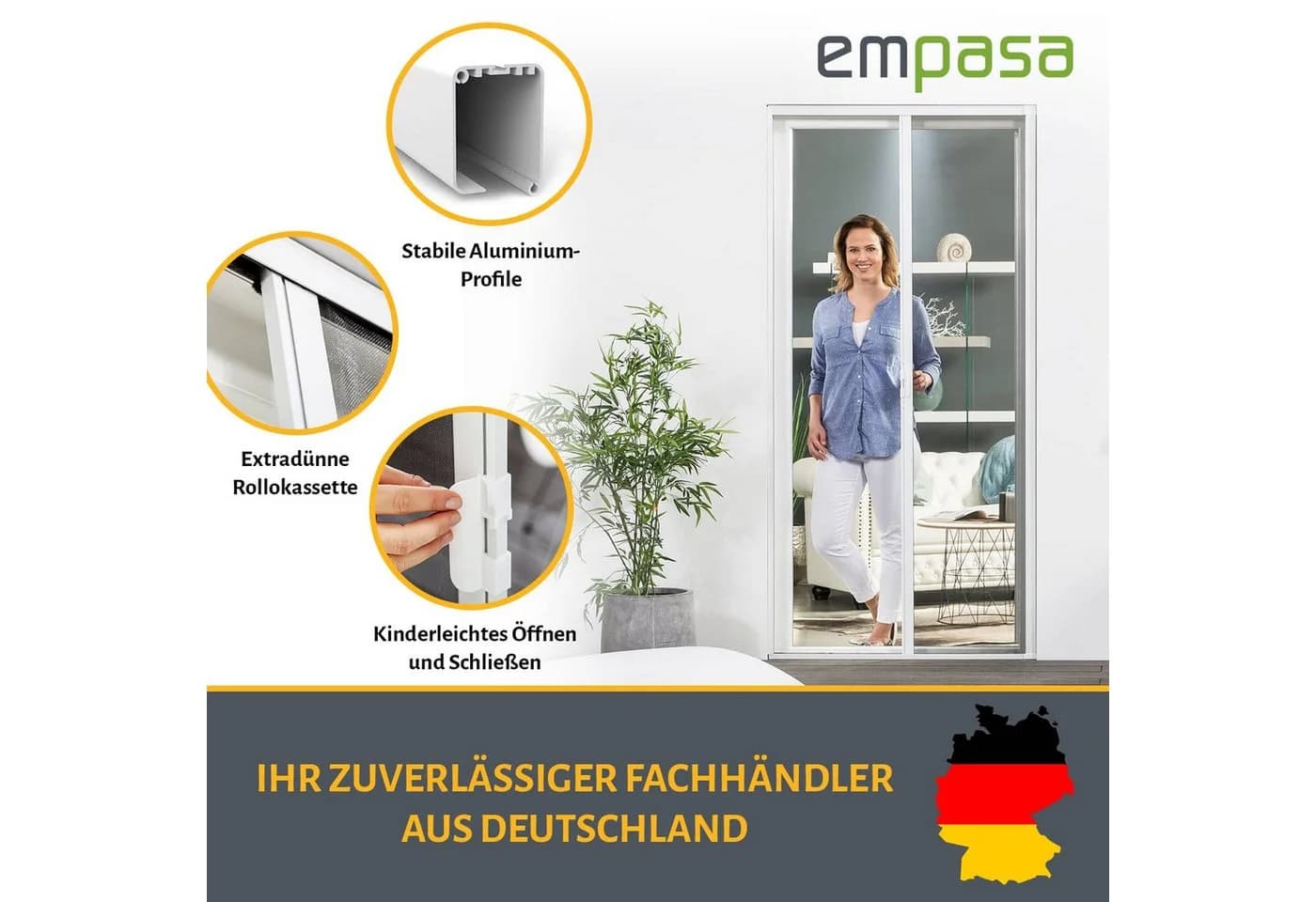 empasa Insektenschutz-Schiebetür "SMART" Anthrazit Aluminium - Bild 5