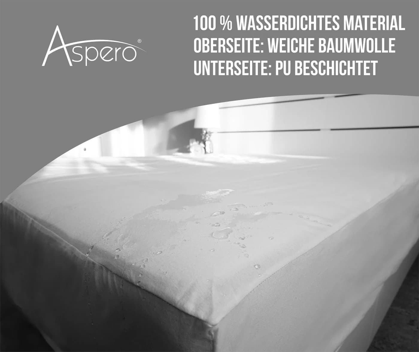 Aspero Spannbettlaken TOULON Wasserdicht Weiß Rundumgummizug - Bild 4