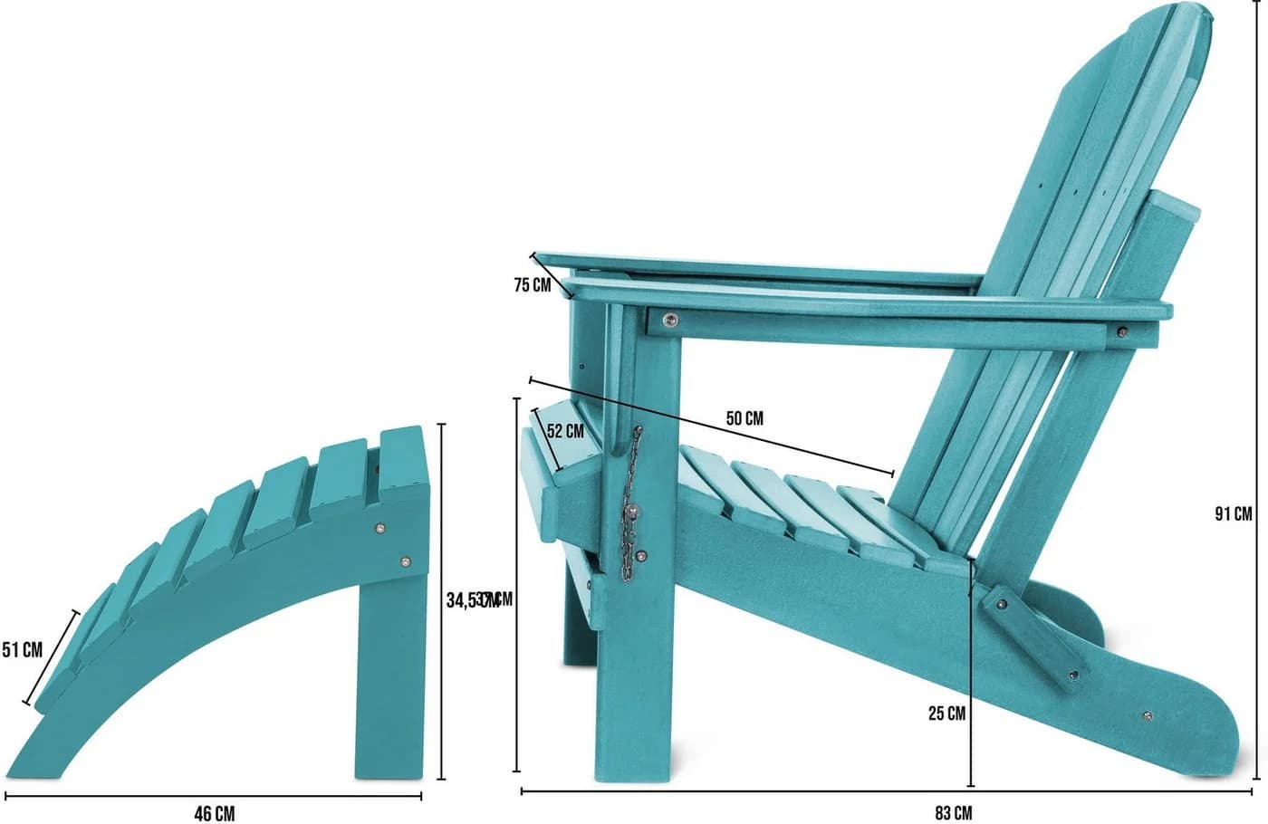 Aspero Gartenstuhl Adirondack mit Fußstütze Grau HDPE Klappbar - Bild 4