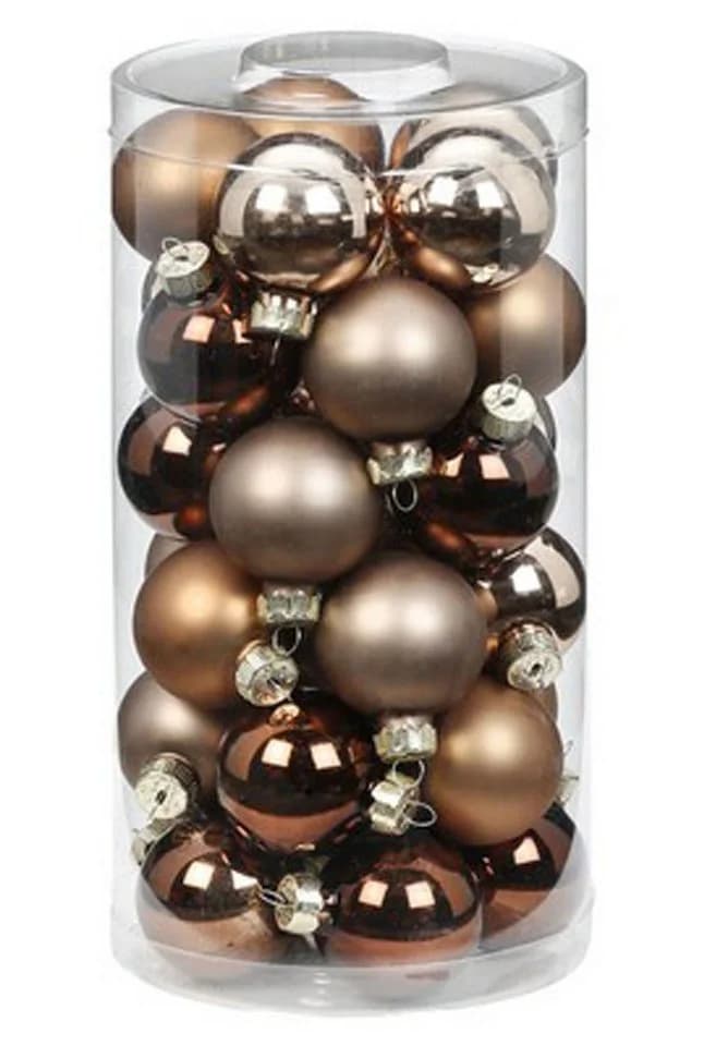 Holly & Jolly Weihnachtsbaumkugel Glas 4cm Elegant Lounge 30 Stück Beige/Braun
