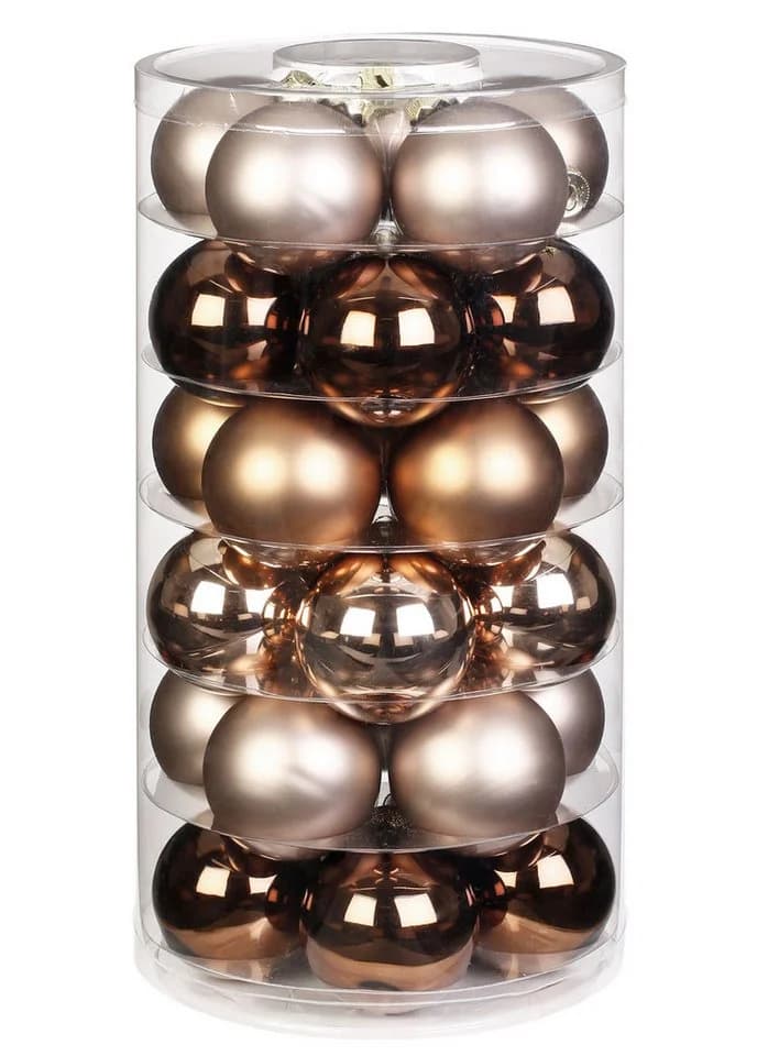 Holly & Jolly Weihnachtsbaumkugel Glas 6cm Elegant Lounge 30 Stück Beige/Braun