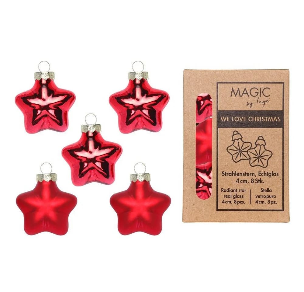 Holly & Jolly Christbaumschmuck Sterne 4cm Glas 8 Stück Rot - Bild 2