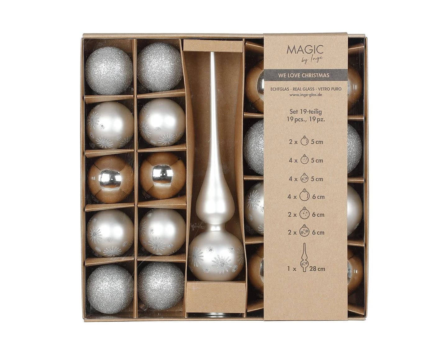 MAGIC by Inge Weihnachtsbaumkugel 19er Set Frosty Silver