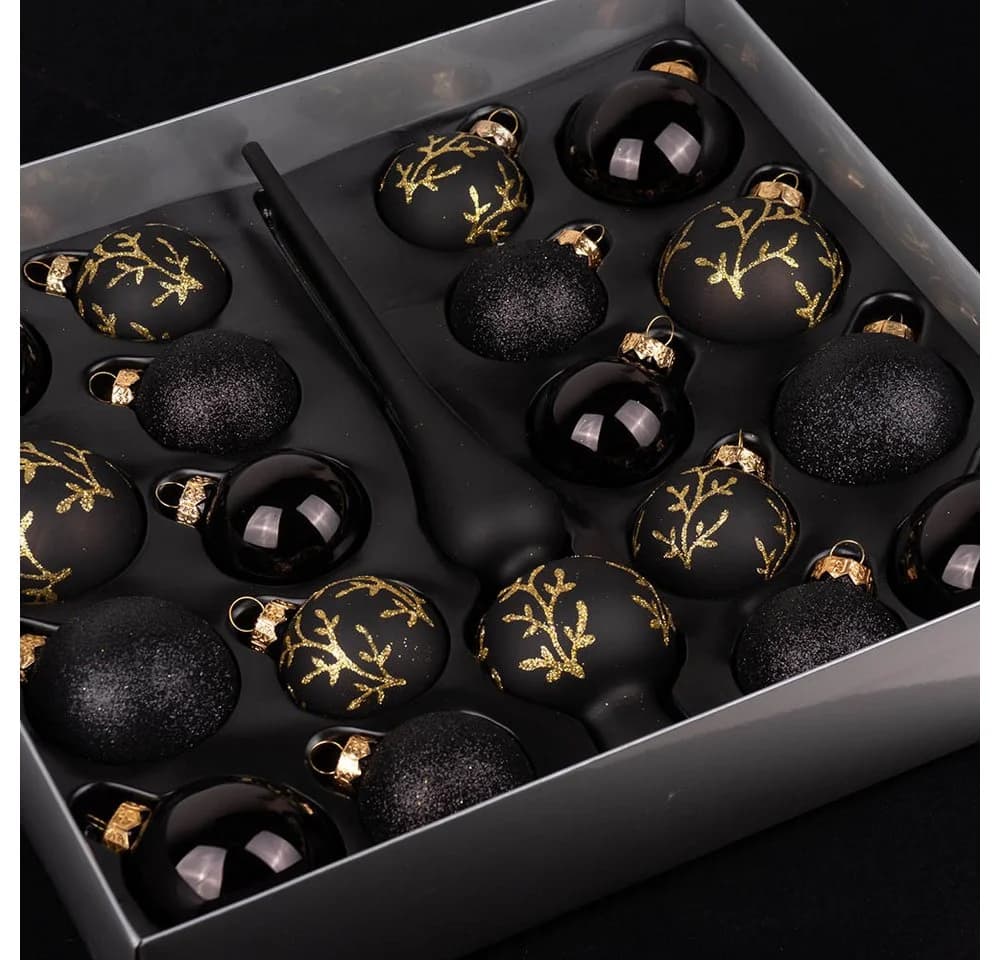 MAGIC by Inge Weihnachtsbaumkugeln 19 Stk Ebony Black mit Spitze