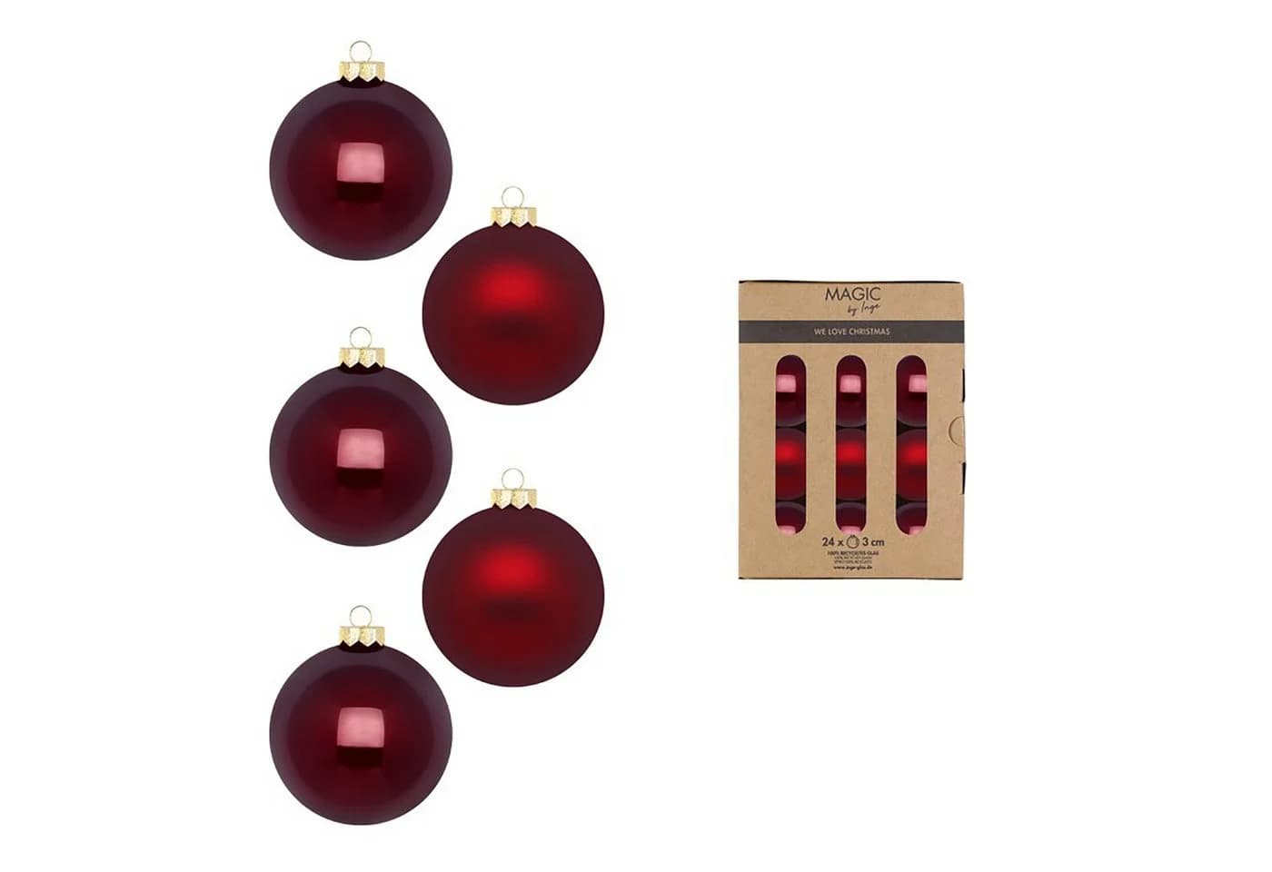 MAGIC by Inge Weihnachtsbaumkugeln Glas 3cm 24 Stück Dunkelbordeaux