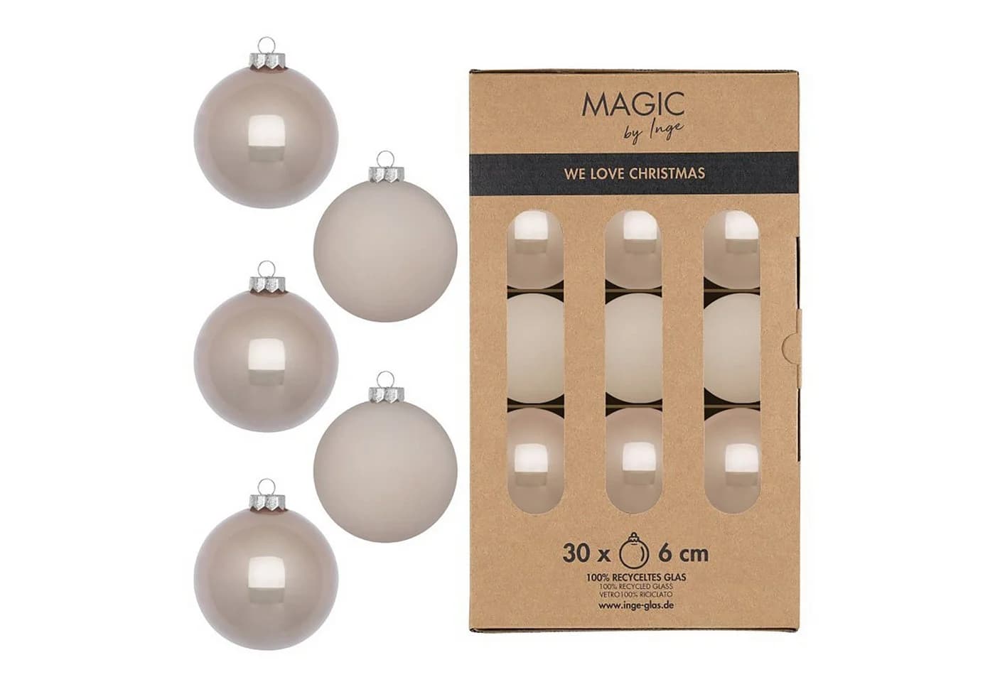Holly & Jolly Weihnachtsbaumkugel 30er Set Glas 6cm Braun