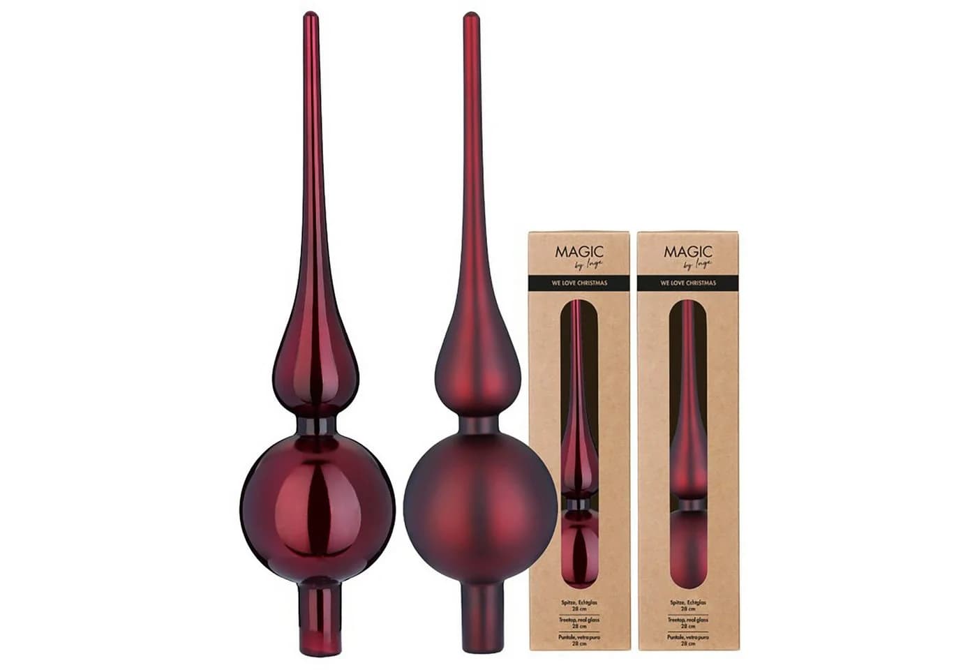Holly & Jolly Christbaumspitze Glas 28cm Dunkelweinrot