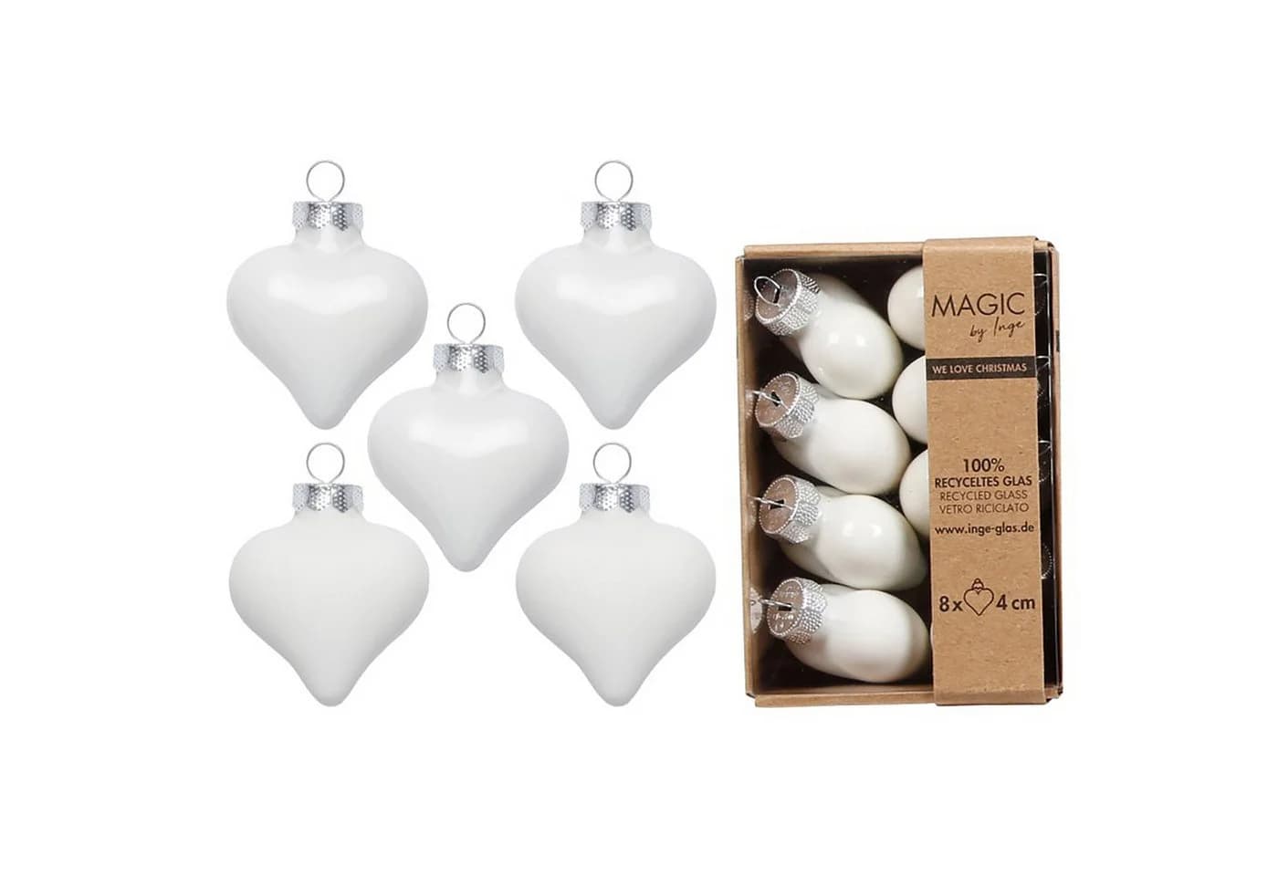 Holly & Jolly Christbaumschmuck Herzen 4cm Glas 8 Stück - Pure White