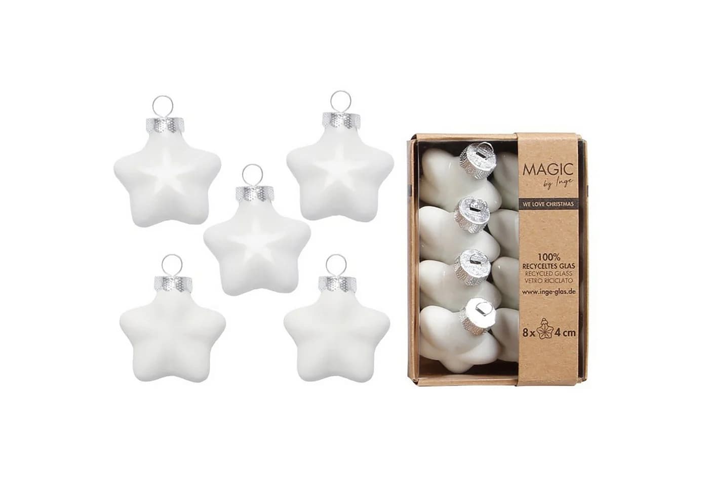 Holly & Jolly Christbaumschmuck Sterne 4cm Glas 8 Stück Weiß