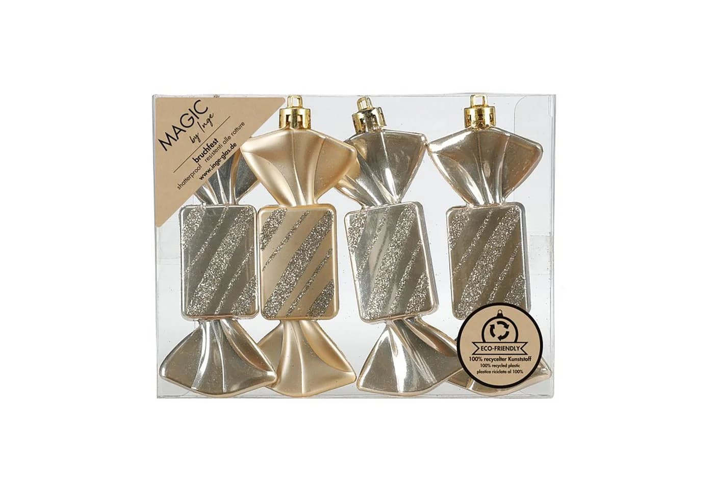 MAGIC by Inge Christbaumschmuck Bonbons 10,5 cm Kunststoff 4er Set Champagner