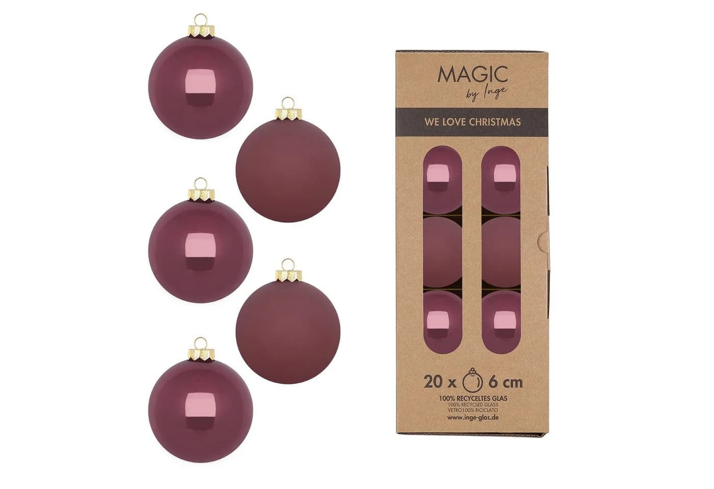 MAGIC by Inge Weihnachtsbaumkugeln 6 cm 20 Stück Dusty Rose