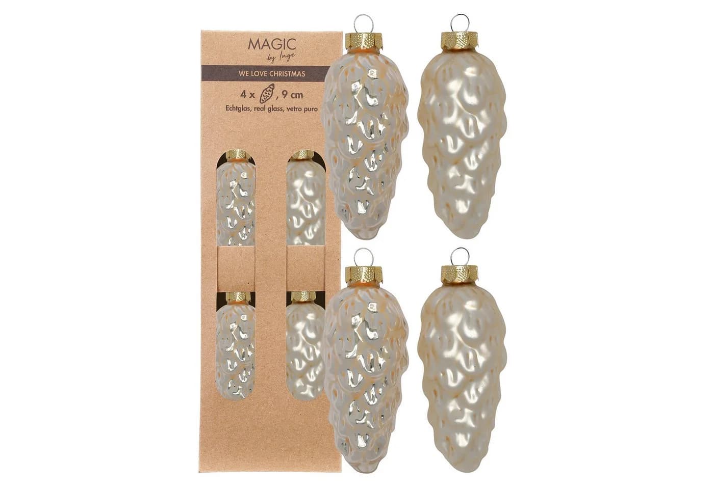 MAGIC by Inge Christbaumschmuck Zapfen 9cm Glas 4 Stück Champagne