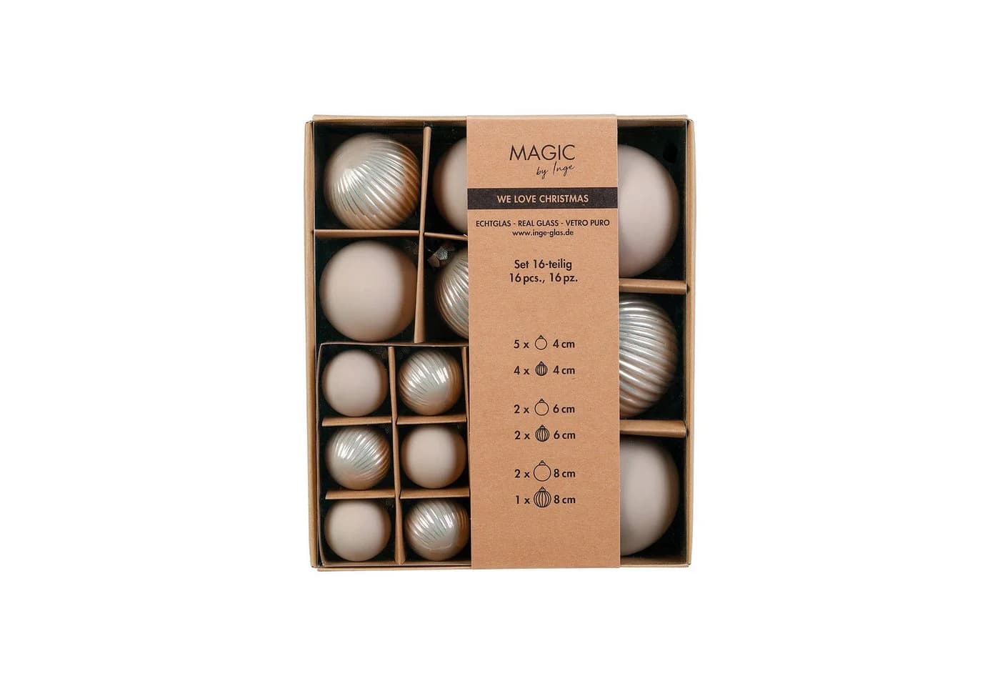 MAGIC by Inge Weihnachtsbaumkugel Set 16er Fine Alabaster
