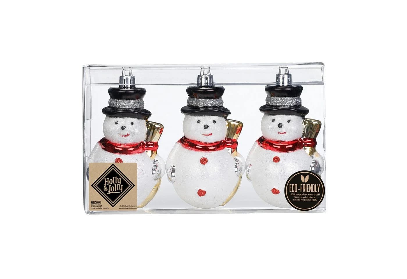 Holly & Jolly Christbaumschmuck Schneemann 3er Set Weiß Kunststoff