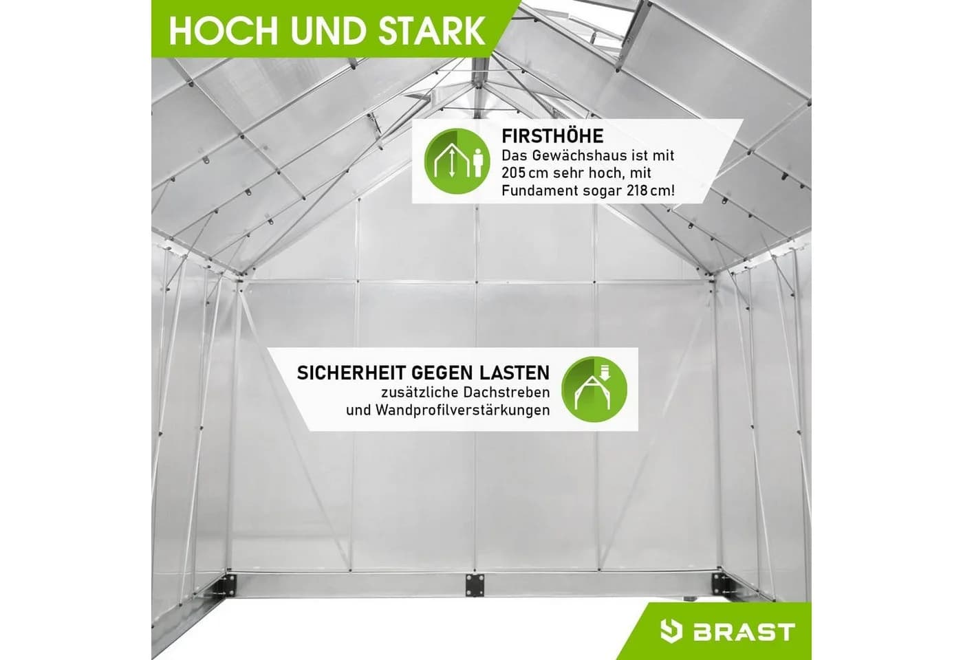 BRAST Gewächshaus ALU mit Fundament 310x250x205cm - Bild 5