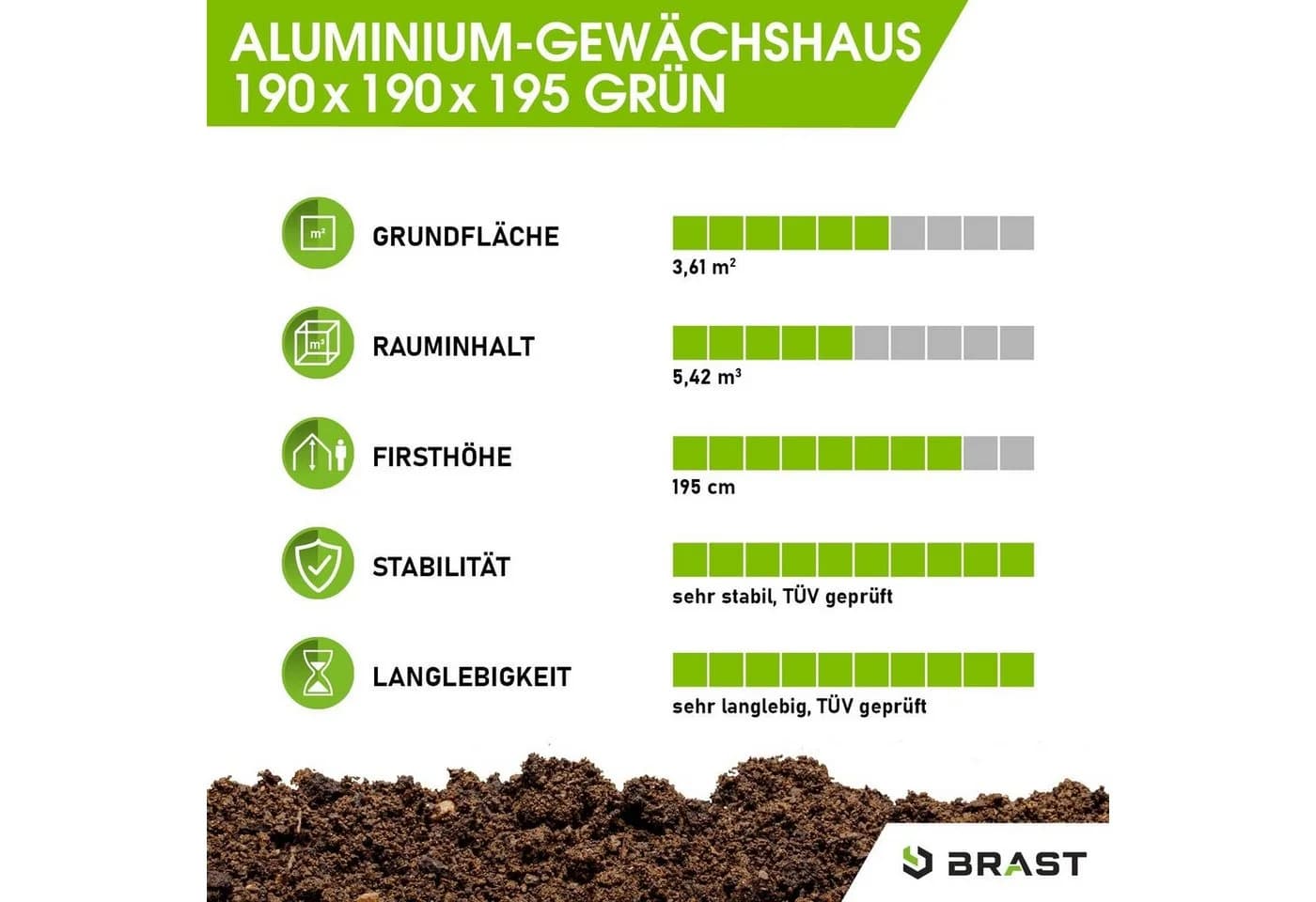 BRAST Gewächshaus Aluminium 190x190x195cm TÜV-geprüft - Bild 4