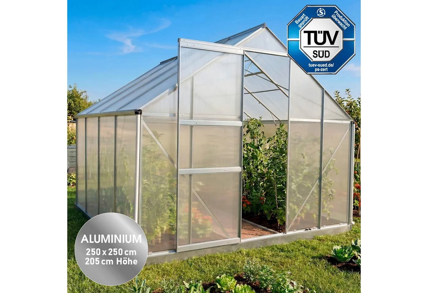 BRAST Gewächshaus Aluminium 250x250x205cm TÜV-geprüft