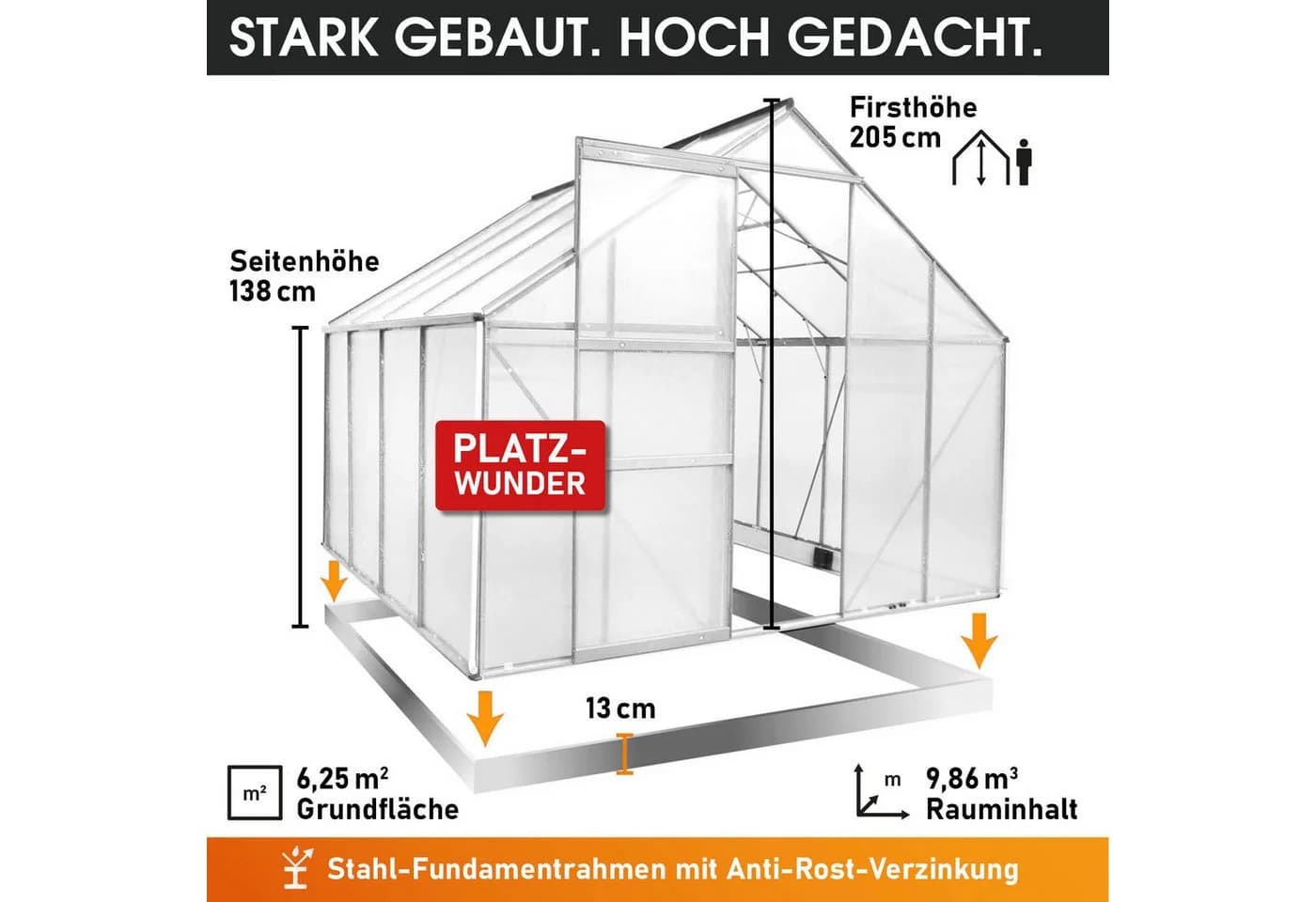 BRAST Gewächshaus Aluminium 250x250x205cm TÜV-geprüft - Bild 5