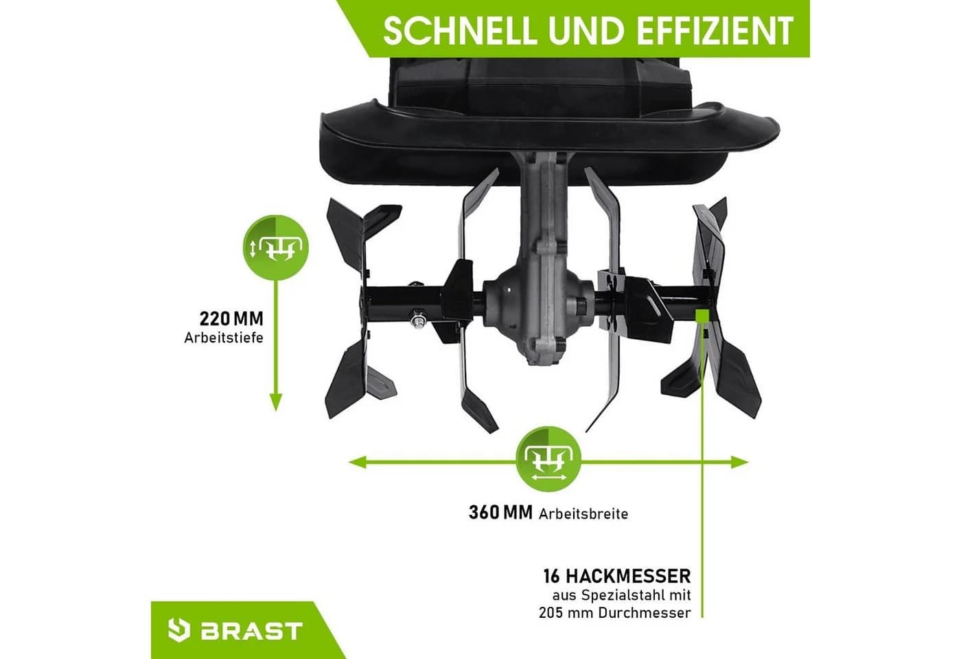 BRAST Elektro Motorhacke 1050W Gartenfräse mit 16 Hackmessern - Bild 4