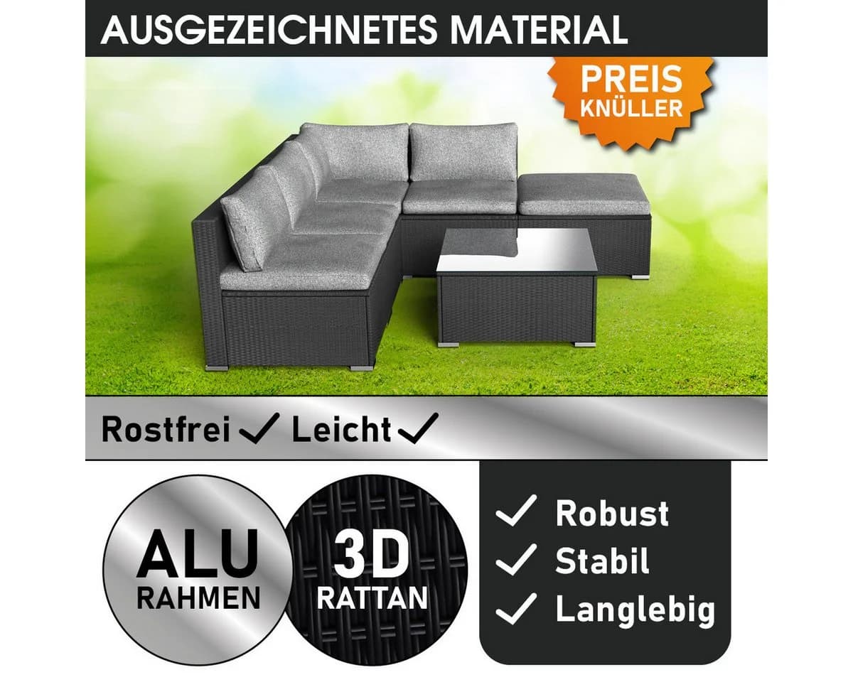 BRAST Gartenlounge-Set Oase 4-tlg. Grau Polyrattan Aluminium