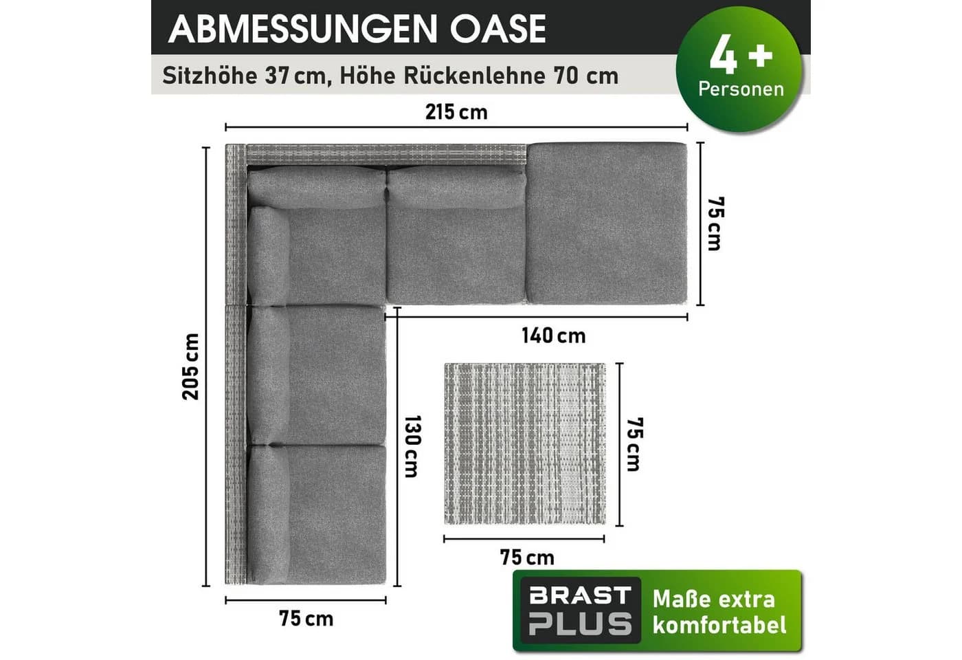 BRAST Gartenlounge-Set Oase 4-tlg. Grau Polyrattan Aluminium - Bild 3