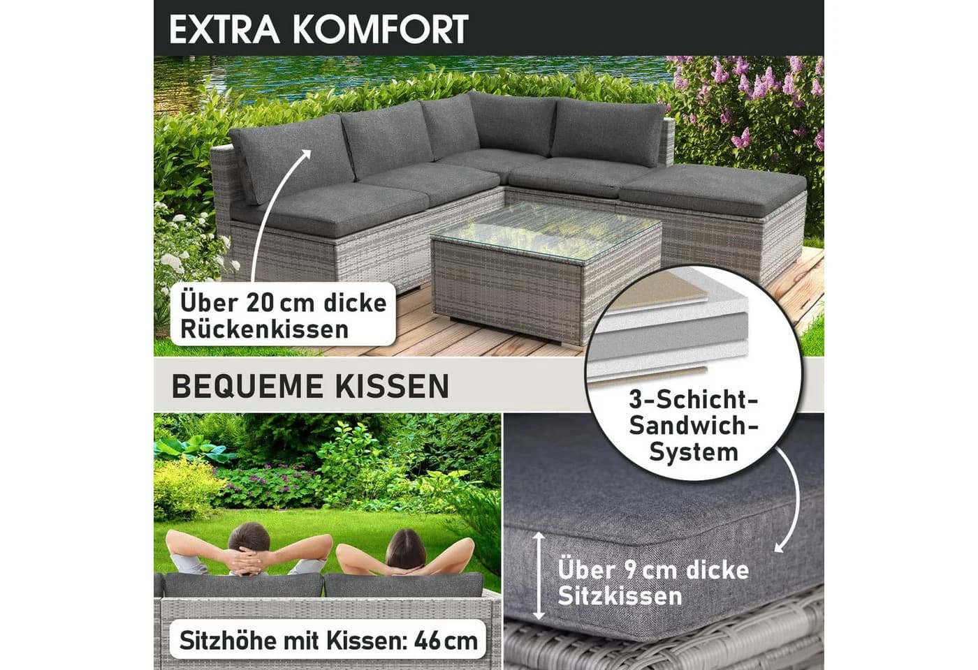 BRAST Gartenlounge-Set Oase 4-tlg. Grau Polyrattan Aluminium - Bild 4