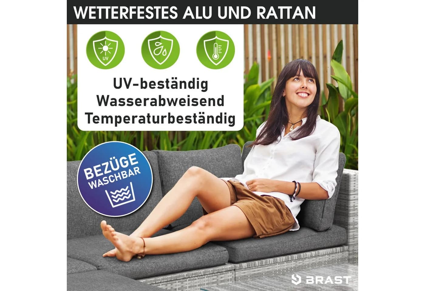BRAST Gartenlounge-Set Oase 4-tlg. Grau Polyrattan Aluminium - Bild 5