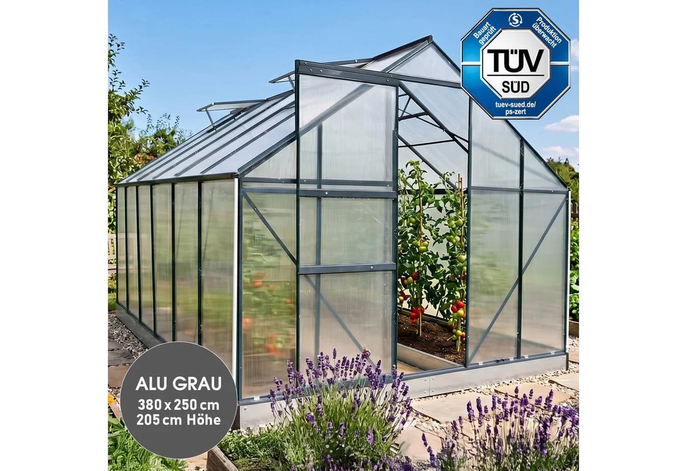 BRAST Gewächshaus Aluminium 380x250x205cm TÜV geprüft