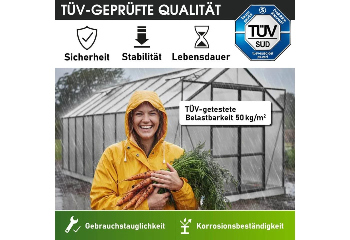 BRAST Gewächshaus Aluminium 380x250x205cm TÜV geprüft - Bild 3