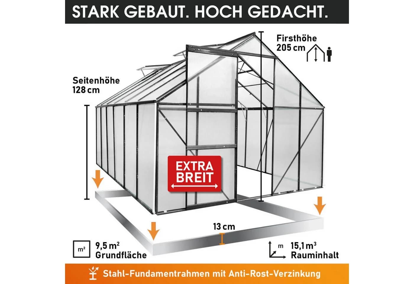 BRAST Gewächshaus Aluminium 380x250x205cm TÜV geprüft - Bild 5