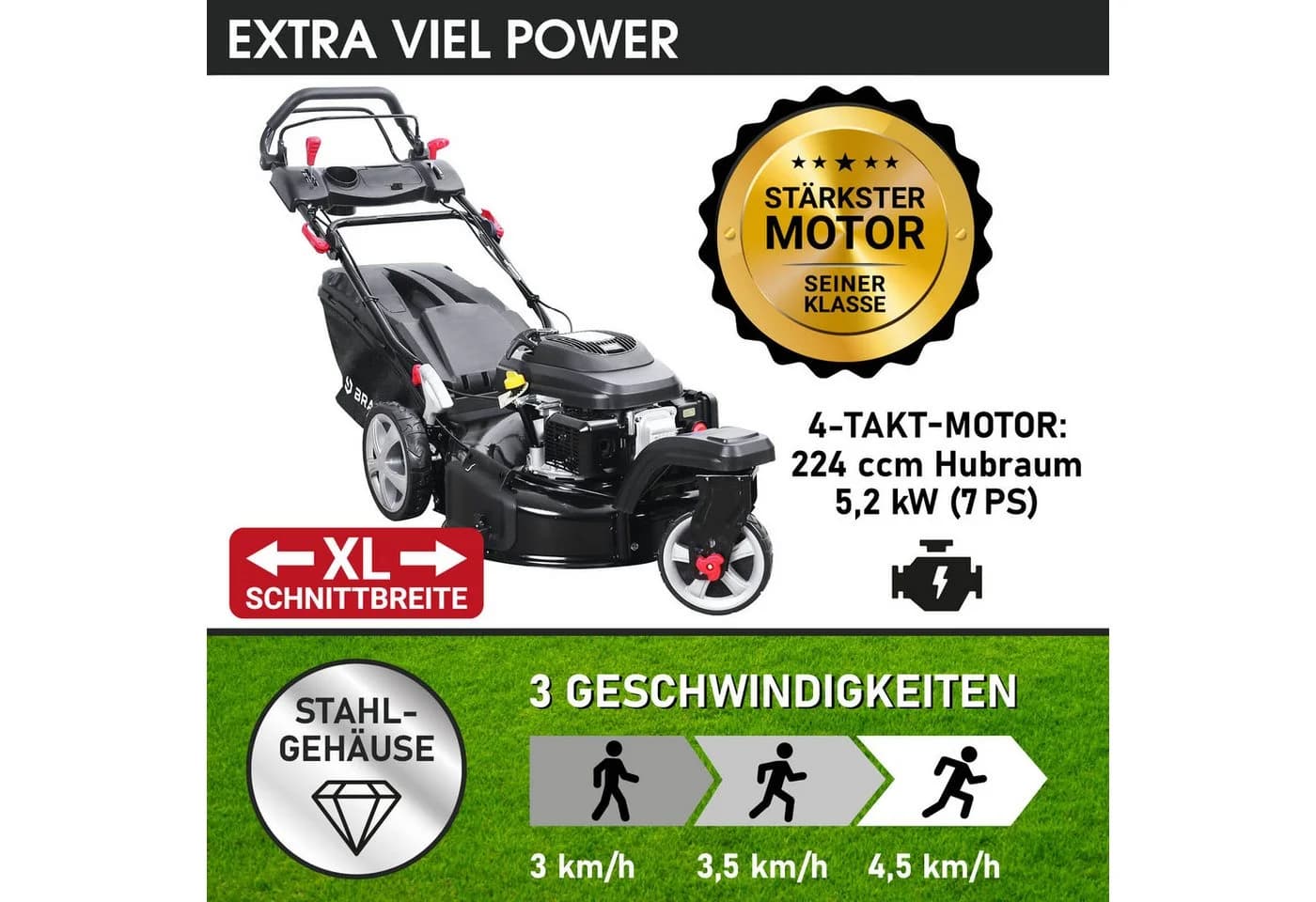 BRAST Benzinrasenmäher Trike 5,2kW 4-Takt-Motor 53cm Schnittbreite 3-fach Antrieb - Bild 3