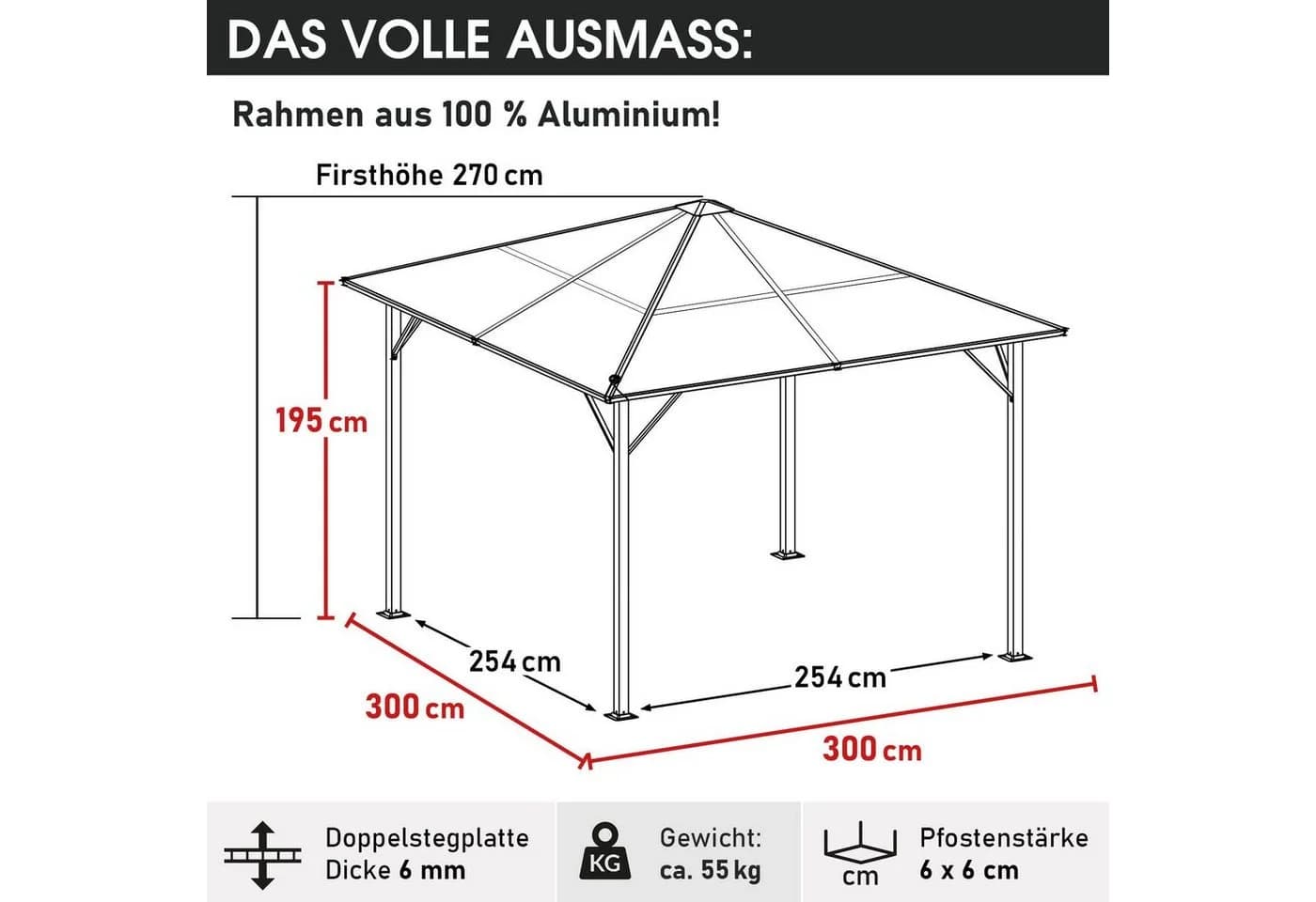 BRAST Pavillon Summerdream Aluminium 3x3m mit Moskitonetz und LED - Bild 3