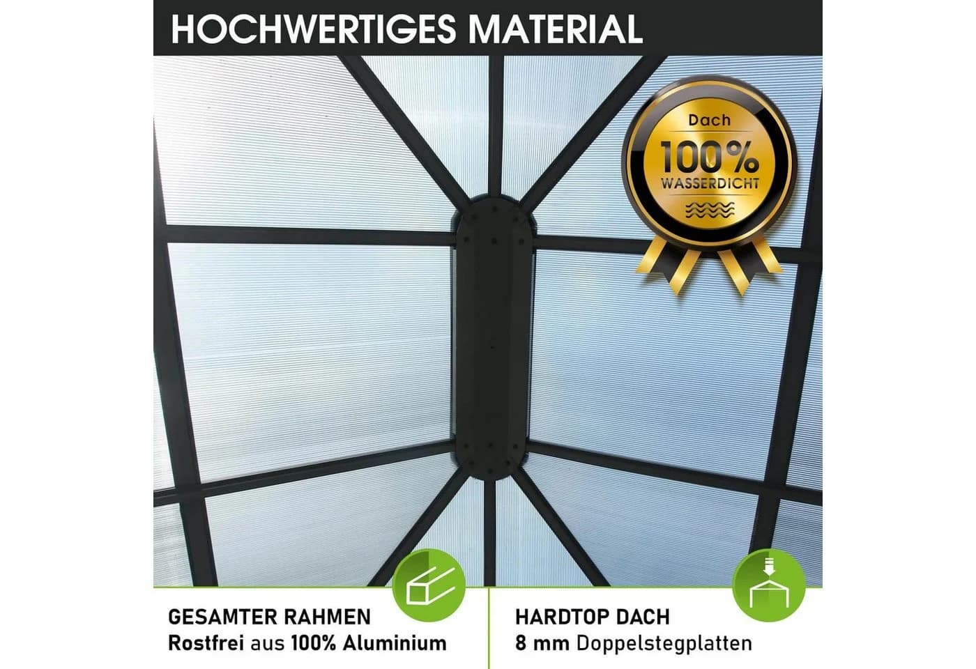 BRAST Premium Aluminium Gartenpavillon Grau mit Moskitonetz und LED - Bild 5
