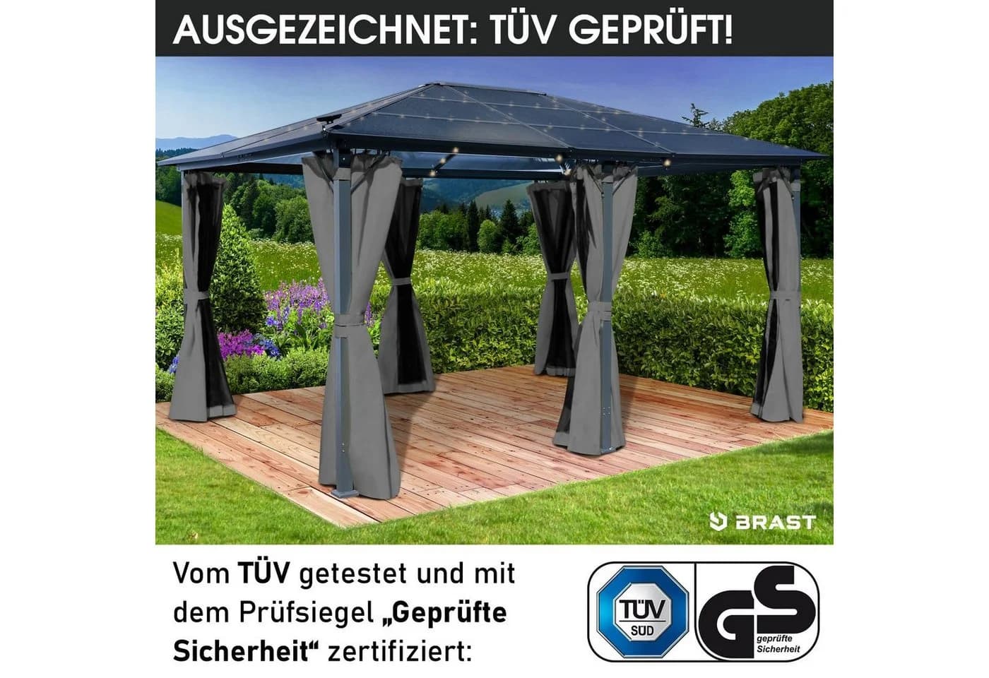 BRAST Pavillon Premium Aluminium Grau mit Moskitonetz und LED - Bild 4