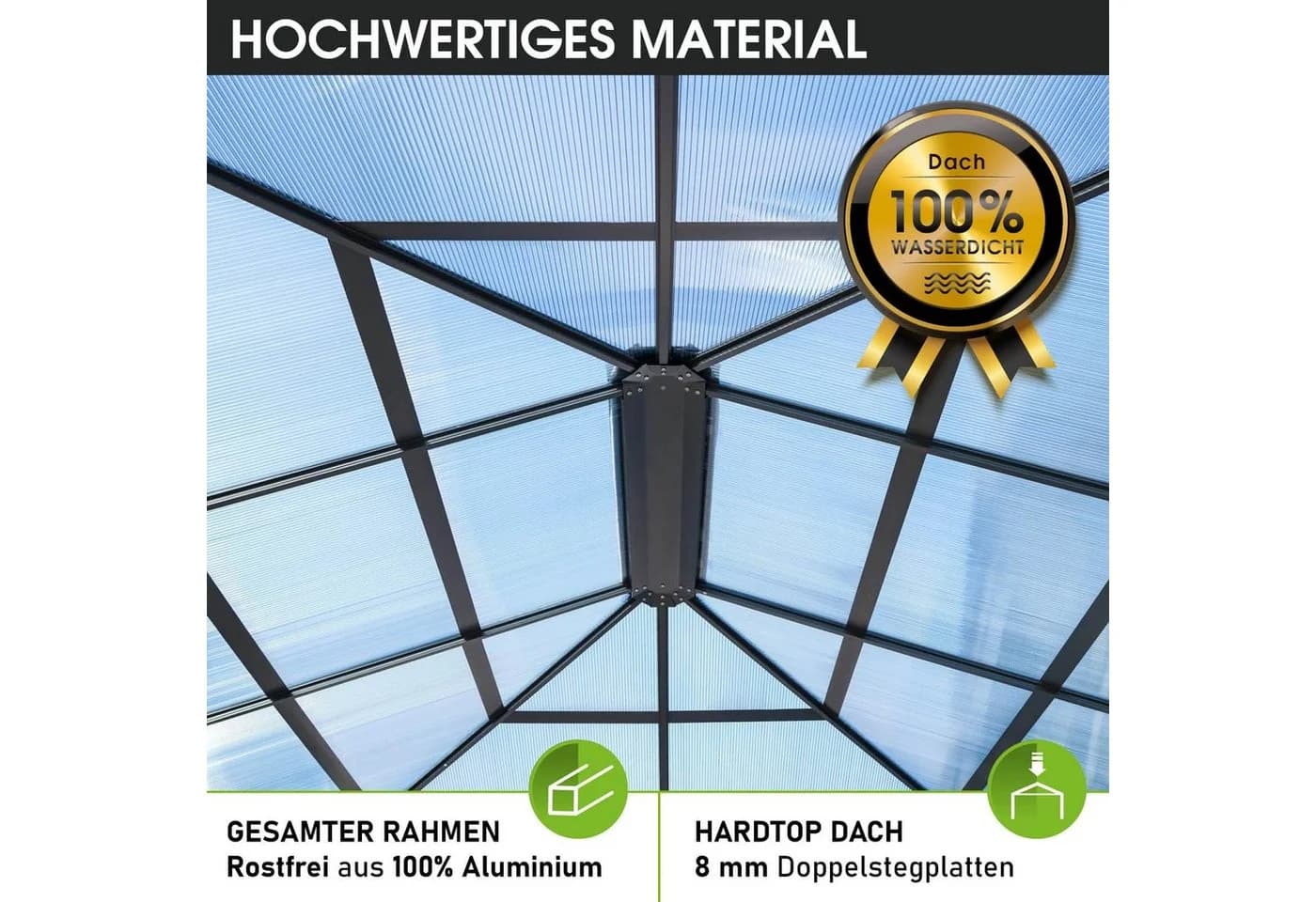 BRAST Pavillon Premium Aluminium Grau mit Moskitonetz und LED - Bild 5