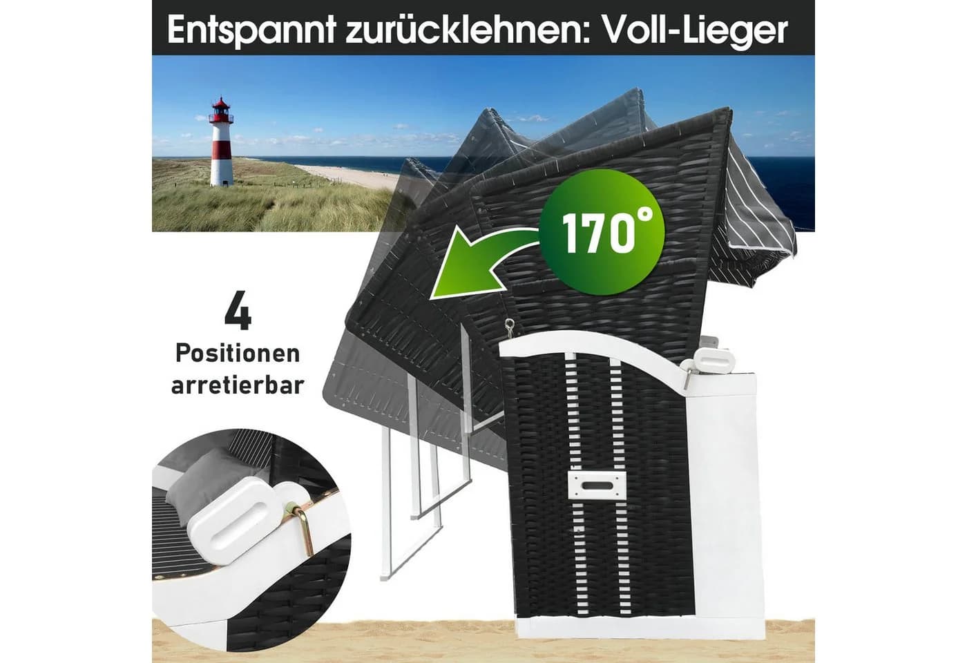 BRAST Strandkorb 3-Sitzer Volllieger Anthrazit Grau - Bild 4