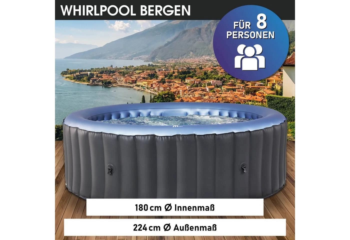 BRAST Whirlpool aufblasbar MSpa Bergen 8 Personen 144 Massagedüsen UVC